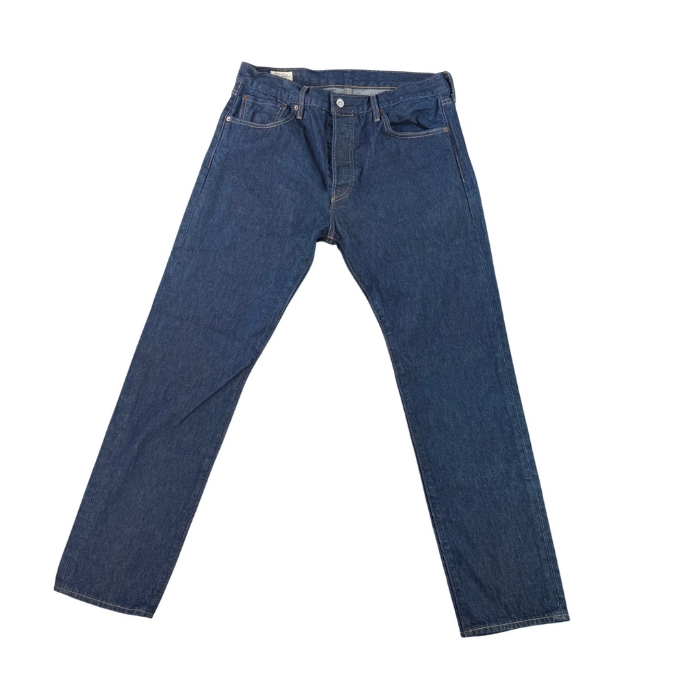 Levis Premium 501 ST Jeans Mens 34x32 Dark Wash Indigo Button Fly Big E Straight